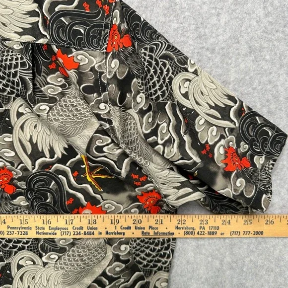 Labour Union Mens Rooster Cloud Print Shirt Black Grey Red Tencel Camp Collar M - Picture 4 of 9